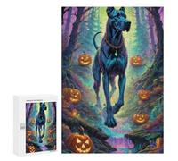 Jigsaw Puzzles for Adults300 PCS Halloween Forest with Great Dane Puzzle for Adults Fun Games Wall Decoration Deal As Gifts for The Whole Family 300 PCS