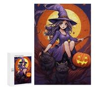Jigsaw Puzzles for Adults300 PCS Halloween Witch with Cats Teenagers Puzzles Relaxing Games For Family Fun Fun Activities at Home 300 PCS