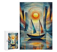 Jigsaw Puzzles for Adults300 PCS Impression Sunrise - Cubist Minimalist Masterpiece Inspired by Monet Adult Puzzles Brain Teaser Game Home Decoration Help The Brain Exercise 300 PCS