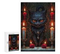 Jigsaw Puzzles for Adults300 PCS Magic Black Cat with Candles Adult Puzzles Brain Teaser Game Home Decoration Help The Brain Exercise 300 PCS
