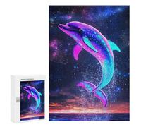 Jigsaw Puzzles for Adults300 PCS Neon Dolphin Leaping Water Jigsaw for Adults Brain Teaser Game Pattern Assembly Unique Birthday And Gifts 300 PCS