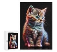 Jigsaw Puzzles for Adults300 PCS Neon Kitten Art Print Puzzle for Adults Fun Games Wall Decoration Deal As Gifts for The Whole Family 300 PCS