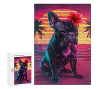 Jigsaw Puzzles for Adults300 PCS Neon Sunset Bulldog Adult Jigsaw Puzzles For Family Fun Fun Activities at Home Challenging Family Fun Game 300 PCS