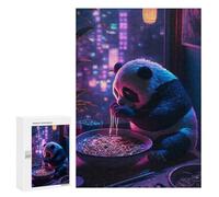 Jigsaw Puzzles for Adults300 PCS Panda Eating Noodles in Neon Light Adult Jigsaw Puzzle Hands-on Game But Fun And Humorous Stress Reduction Gifts 300 PCS