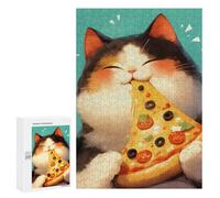 Jigsaw Puzzles for Adults300 PCS Pizza Loving Calico Cat Adult Jigsaw Puzzle Hands-on Game But Fun And Humorous Stress Reduction Gifts 300 PCS