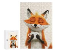 Jigsaw Puzzles for Adults300 PCS Smiling Fox with Coffee Adult Puzzles Brain Teaser Game Home Decoration Help The Brain Exercise 300 PCS