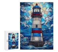 Jigsaw Puzzles for Adults300 PCS Stained Glass Lighthouse Puzzle for Adults Fun Games Wall Decoration Deal As Gifts for The Whole Family 300 PCS