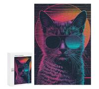 Jigsaw Puzzles for Adults300 PCS The Retrowave Cat Adult Jigsaw Puzzle Family Games Difficult Challenge Fun Activities at Home 300 PCS