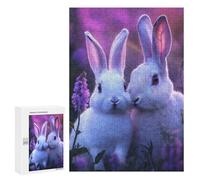 Jigsaw Puzzles for Adults300 PCS Two White Rabbits in Flowers Adult Jigsaw Family Game Staycation Kill Time for Birthday, Chrismas 300 PCS