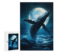 Jigsaw Puzzles for Adults300 PCS Whale Breach, Moonlight Ocean Adult Puzzles Brain Teaser Game Home Decoration Help The Brain Exercise 300 PCS
