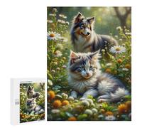 Jigsaw Puzzles for Adults500 PCS A Serene Outdoor Scene Featuring A Playful Kitten And A Dog in A Lush Green Setting. In Th Jigsaw for Adults Brain Teaser Game Pattern Assembly Unique Birthday And Gif