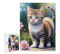 Jigsaw Puzzles for Adults500 PCS Adorable Kitten with Pink Flowers Teenagers Puzzles Relaxing Games For Family Fun Fun Activities at Home 500 PCS