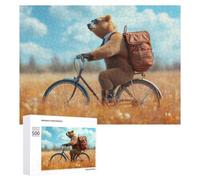 Jigsaw Puzzles for Adults500 PCS Bear Hipster on Bicycle Jigsaws for Adults Family Games Presents for Women Unique Birthday And Gifts 500 PCS