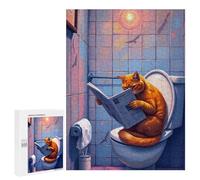 Jigsaw Puzzles for Adults500 PCS Cat Reading on Bathroom Puzzle for Adults Fun Games Wall Decoration Deal As Gifts for The Whole Family 500 PCS