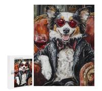 Jigsaw Puzzles for Adults500 PCS Chic Dog in Sunglasses with Wine Glass Jigsaws for Adults Puzzle Family Activities Fun Activities at Home Gifts for Friends And Family 500 PCS
