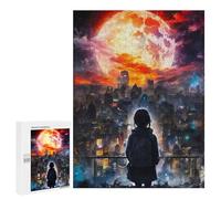 Jigsaw Puzzles for Adults500 PCS City Under Giant Red Moon Puzzle for Adults DIY Toys Staycation Kill Time Fun at Home Activities, 500 PCS