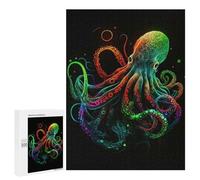 Jigsaw Puzzles for Adults500 PCS Colorful Neon Octopus Adult Puzzles Brain Teaser Game Home Decoration Help The Brain Exercise 500 PCS