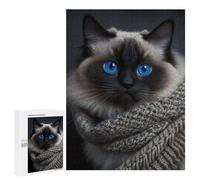 Jigsaw Puzzles for Adults500 PCS Cozy Cat in Knit Scarf Puzzle for Adults DIY Toys Staycation Kill Time Fun at Home Activities, 500 PCS
