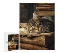 Jigsaw Puzzles for Adults500 PCS Cozy Cat Nap on Books -1 Adult Jigsaw Puzzles For Family Fun Fun Activities at Home Challenging Family Fun Game 500 PCS
