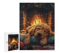 Jigsaw Puzzles for Adults500 PCS Dog Sleeping by Fireplace Puzzle for Adults DIY Toys Staycation Kill Time Fun at Home Activities, 500 PCS
