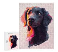 Jigsaw Puzzles for Adults500 PCS Flat-coated Retriever Watercolor Portrait Puzzle for Adults DIY Toys Staycation Kill Time Fun at Home Activities, 500 PCS
