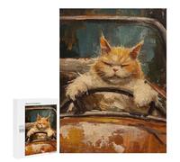 Jigsaw Puzzles for Adults500 PCS Funny Fat Cat Cabrio Car Jigsaw for Adults Brain Teaser Game Pattern Assembly Unique Birthday And Gifts 500 PCS