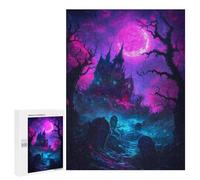 Jigsaw Puzzles for Adults500 PCS Haunted Mansion Under Neon Moon Adult Jigsaw Family Game Staycation Kill Time for Birthday, Chrismas 500 PCS