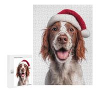 Jigsaw Puzzles for Adults500 PCS Irish Red And White Setter Dog with Santa Hat Portrait Puzzle for Adults DIY Toys Staycation Kill Time Fun at Home Activities, 500 PCS