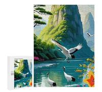 Jigsaw Puzzles for Adults500 PCS Japanese Cranes in Mountain Landscape Adult Puzzles Brain Teaser Game Home Decoration Help The Brain Exercise 500 PCS