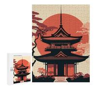 Jigsaw Puzzles for Adults500 PCS Japanese Pagoda Silhouette with Rising Sun Adult Jigsaw Puzzle Hands-on Game But Fun And Humorous Stress Reduction Gifts 500 PCS