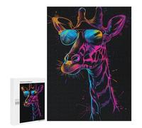 Jigsaw Puzzles for Adults500 PCS Neon Giraffe Sunglasses Art Print Jigsaw for Adults Brain Teaser Game Pattern Assembly Unique Birthday And Gifts 500 PCS