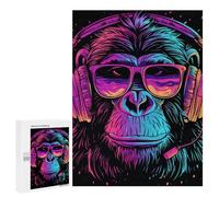 Jigsaw Puzzles for Adults500 PCS Neon Monkey Headphones Art Print Jigsaw for Adults Brain Teaser Game Pattern Assembly Unique Birthday And Gifts 500 PCS