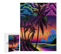 Jigsaw Puzzles for Adults500 PCS Neon Palm Beach Sunset Adult Jigsaw Puzzle Hands-on Game But Fun And Humorous Stress Reduction Gifts 500 PCS