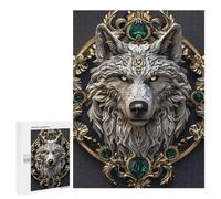 Jigsaw Puzzles for Adults500 PCS Ornate Wolf Head with Emeralds Jigsaw for Adults Brain Teaser Game Pattern Assembly Unique Birthday And Gifts 500 PCS