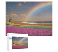 Jigsaw Puzzles for Adults500 PCS Rainbow Over Flower Fields Teenagers Puzzles Anti-Stress Toys Presents for Women Fun Activities at Home 500 PCS