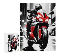 Jigsaw Puzzles for Adults500 PCS Red Motorcycle Rider in Cityscape Adult Puzzles Brain Teaser Game Home Decoration Help The Brain Exercise 500 PCS