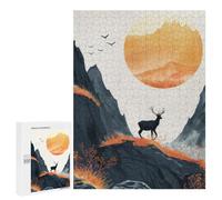 Jigsaw Puzzles for Adults500 PCS Silhouette Stag in Sunrise Puzzle for Adults Fun Games Wall Decoration Deal As Gifts for The Whole Family 500 PCS