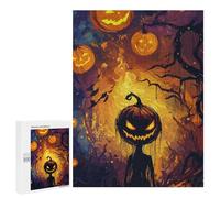 Jigsaw Puzzles for Adults500 PCS Spooky Halloween Pumpkin Patch Illustration Adult Puzzles Brain Teaser Game Home Decoration Help The Brain Exercise 500 PCS