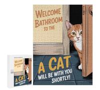 Jigsaw Puzzles for Adults500 PCS Welcome Bathroom Cat Jigsaws for Adults Family Games Presents for Women Unique Birthday And Gifts 500 PCS