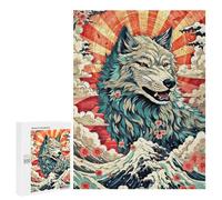 Jigsaw Puzzles for Adults500 PCS Wolf Japan Wave Retro Adult Puzzles Brain Teaser Game Home Decoration Help The Brain Exercise 500 PCS