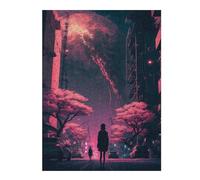 Jigsaw Puzzles for Adults52x38cm/1000pcs Distant Planet Over Neon Cityscape Puzzle for Adults Family Games Analysis And Logic Stress Reduction Gifts 52x38cm/1000pcs