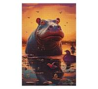 Jigsaw Puzzles for Adults75x50cm/1000pcs Hippos And Birds in Sunset Jigsaws for Adults Toy Wall Decor Staycation Kill Time Fun Activities at Home 75x50cm/1000pcs