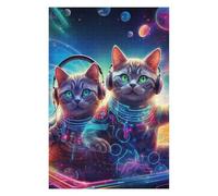 Jigsaw Puzzles for Adults75x50cm/1000pcs Space Cats in Neon Gear Jigsaws for Adults Toy Wall Decor Staycation Kill Time Fun Activities at Home 75x50cm/1000pcs