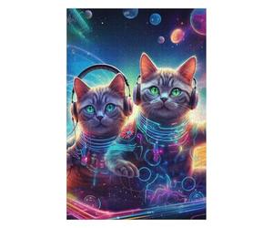 Jigsaw Puzzles for Adults75x50cm/1000pcs Space Cats in Neon Gear Jigsaws for Adults Toy Wall Decor Staycation Kill Time Fun Activities at Home 75x50cm/1000pcs