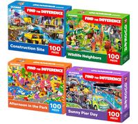 Jigsaw Puzzles for Kids - 4 x 100 Piece Jigsaw Puzzles for Children Age 4-6 | Search and Find - Kids Puzzles for 3 4 Year Olds - Educational Toys with Animals Construction Vehicles - Gifts for Kids 5-8