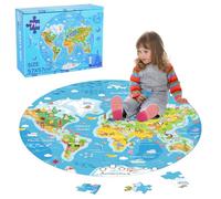 Jigsaw Puzzles for Kids, 71 Piece World Map Puzzle, Round Jigsaw Puzzles for Kids Aged 3-8, World Landmarks Educational Puzzle Learning about World Geography