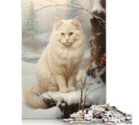 Jigsaw Puzzles for Teenager 500 Piece White Cat in Snow Jigsaw Puzzles for Adults Educational Game Challenge Toy 500 Pieces Wooden Puzzles for Adults 500pcs (52x38cm)