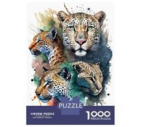 Jigsaw Puzzles for Teenagers 1000 4 Leopards Head Watercolor Puzzle for Adults Toy Wall Decor Stress Reliever Help The Brain Exercise 38x26cm/1000pcs