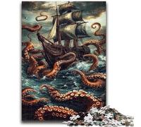 Jigsaw Puzzles for Teenagers 1000 A Ship Entangled in Tentacles 1000 Pieces for Adults,Family Entertainment Toys with Matching Poster And Trivia Sheet (75x50cm)