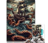 Jigsaw Puzzles for Teenagers 1000 A Ship Entangled in Tentacles Adult Jigsaw,Challenging Family Activity Games DIY Toy for Home Wall Decor Gifts (size 38x26cm)